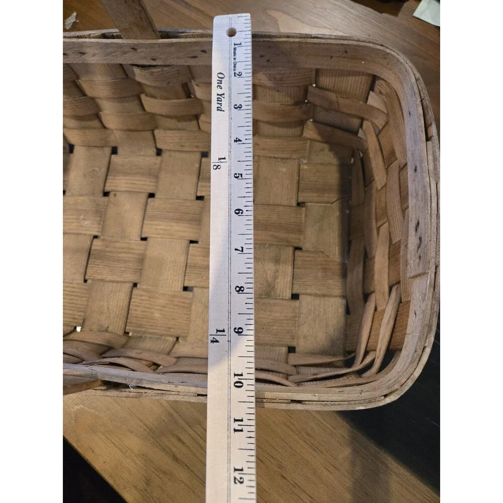 VTG Basketville Wood Woven Open Gathering Basket Fixed Handle Putney Vermont